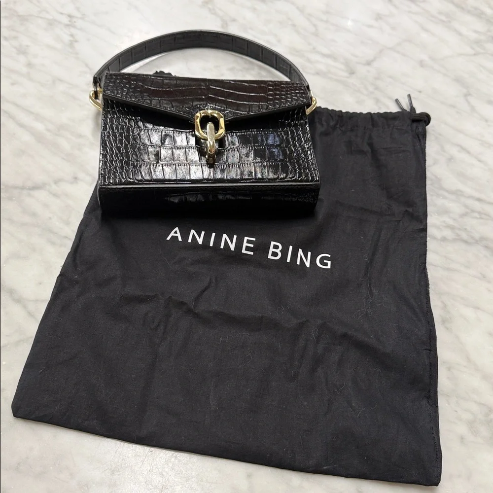 Anine Bing Colette Black Croc Embossed Mini Bag - Picture 7 of 11
